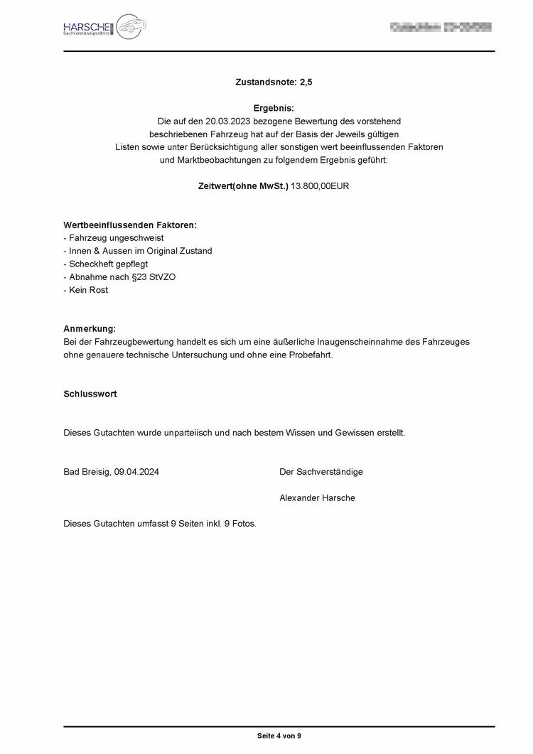 Oldtimer Gutachten Zustandsnoten